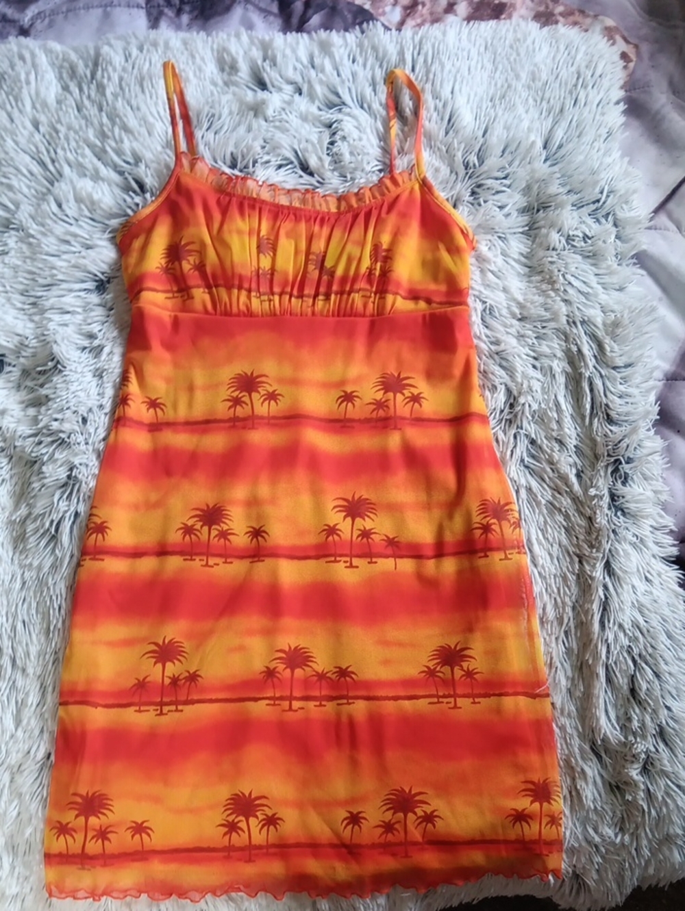 Women's Orange and Red Palm-Print Sundress